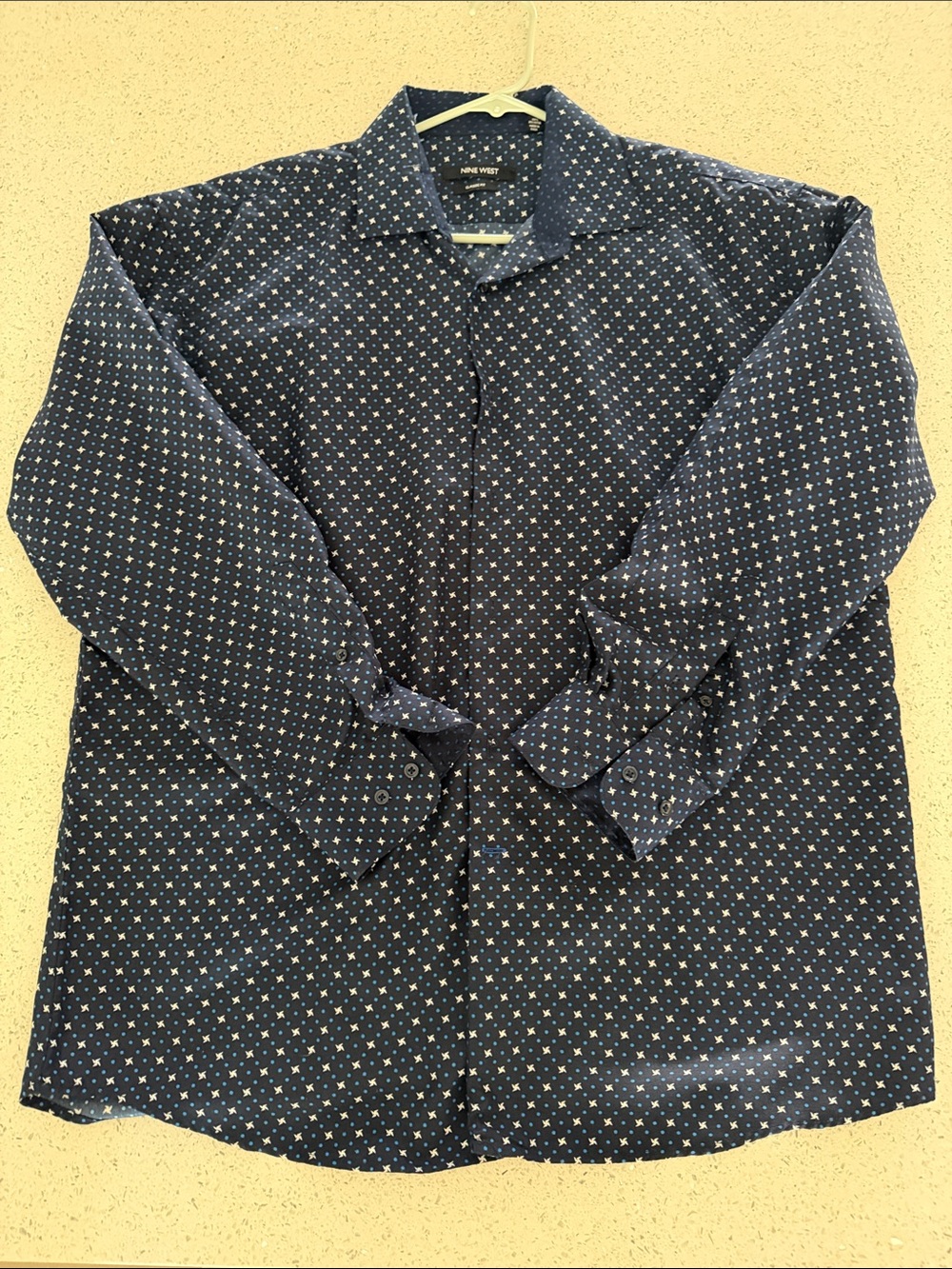 Nine West Navy Star Pattern Long-Sleeve Button-Down Shirt